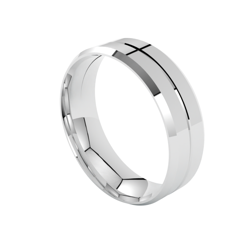 Płaska fazowana obrączka ślubna z białego złota